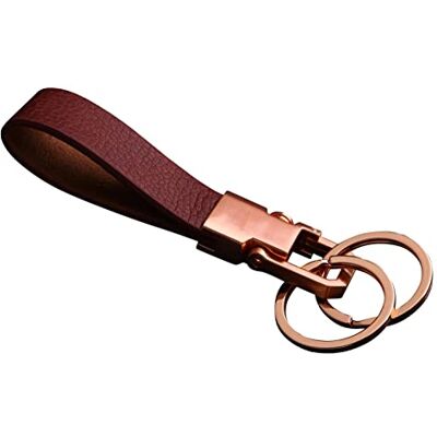 Cerbery Sleutelhanger van leer met ringen en geschenkdoos, Goud, Medium, Modern Cerbery Sleutelhanger van leer met ringen en geschenkdoos, Goud, Medium, Modern