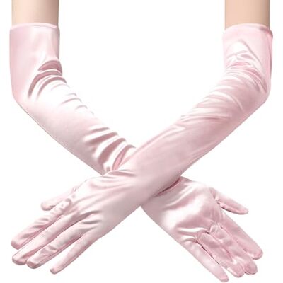JUNART Lange satijnen handschoenen, elegante ellebooglengte handschoenen voor operafeest, bruiloft, avondjurk, carnavalskostuum, dans, Roze-1 paar Taille unique JUNART Lange satijnen handschoenen, elegante ellebooglengte handschoenen voor operafeest, bruiloft, avondjurk, carnavalskostuum, dans, Roze-1 paar Taille unique