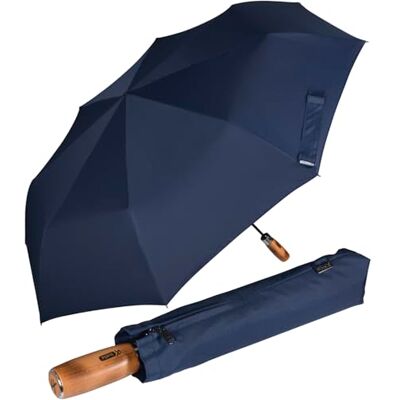 iX-brella IX de Brella Monsieur XXL display 121 cm met echt houten handvat en automatische sluiting, Insignia blauw met handvat iX-brella IX de Brella Monsieur XXL display 121 cm met echt houten handvat en automatische sluiting, Insignia blauw met handvat