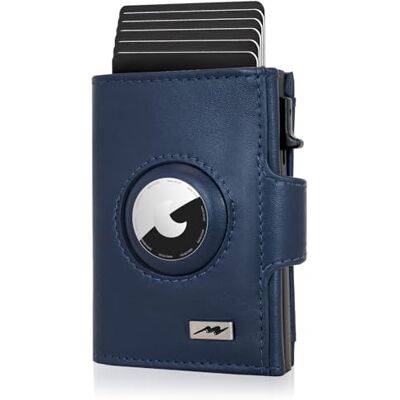 Marc Peter ® Chicago Push Air Slim Wallet AirTag-portemonnee met muntvak RFID-bescherming kleine mini-portemonnee van leer, Blauw, klassiek Marc Peter ® Chicago Push Air Slim Wallet AirTag-portemonnee met muntvak RFID-bescherming kleine mini-portemonnee van leer, Blauw, klassiek