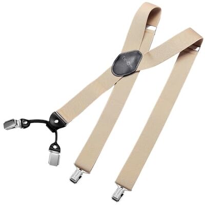 DonDon brede bretels 3,5 cm 4 Y-vormige leren clips elastisch en in lengte verstelbaar zwart blauw, Beige, one size One Size DonDon brede bretels 3,5 cm 4 Y-vormige leren clips elastisch en in lengte verstelbaar zwart blauw, Beige, one size One Size