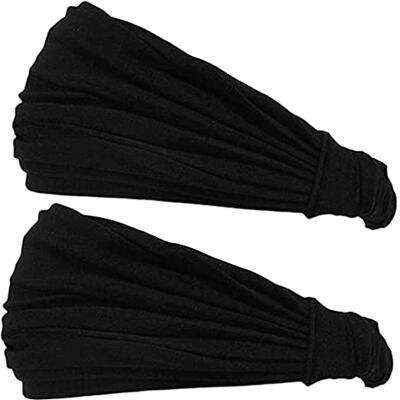 CHARM Hoofdband voor heren, Japanse sport, bandana, rekbaar, zwart, 2 stuks, M CHARM Hoofdband voor heren, Japanse sport, bandana, rekbaar, zwart, 2 stuks, M