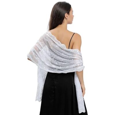 CCAIPU Kanten sjaals en strepen voor dames, zachte gebreide stola en sjaals, pashmina, sjaals en kwastjes voor dames, zijden sjaal voor trouwjurken en bruiloftsfeest, D-wit, 185 x 65 cm 185*65 CCAIPU Kanten sjaals en strepen voor dames, zachte gebreide stola en sjaals, pashmina, sjaals en kwastjes voor dames, zijden sjaal voor trouwjurken en bruiloftsfeest, D-wit, 185 x 65 cm 185*65