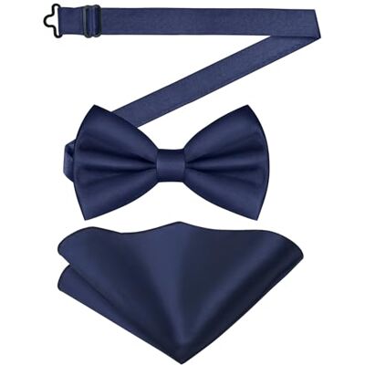 URAQT Klassieke voorgeknoopte vlinderdas in effen kleur en vierkante zakdoek voor heren, vlinderdas en satijnen zakdoek, verstelbare formele vlinderdas voor feesten, bruiloften, marineblauw 12 x 6.5 cm (Nœud papillon), 23 x 23 cm (Pochette) URAQT Klassieke voorgeknoopte vlinderdas in effen kleur en vierkante zakdoek voor heren, vlinderdas en satijnen zakdoek, verstelbare formele vlinderdas voor feesten, bruiloften, marineblauw 12 x 6.5 cm (Nœud papillon), 23 x 23 cm (Pochette)