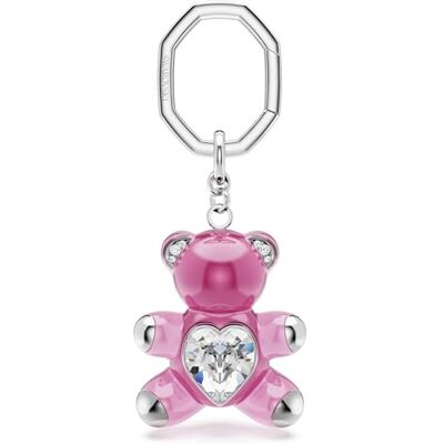 Swarovski Teddy sleutelhanger, licht roze hars beer met kleurloos kristalhart, verfijnd accessoire voor sleutels of tas, gerhodineerde metalen achthoekige ring Swarovski Teddy sleutelhanger, licht roze hars beer met kleurloos kristalhart, verfijnd accessoire voor sleutels of tas, gerhodineerde metalen achthoekige ring