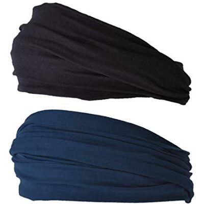 CHARM Casualbox Elastische Bandana Hoofdband Japanse Lange Haar Dreads Hoofd Wrap Zwart Marineblauw 2 stuks CHARM Casualbox Elastische Bandana Hoofdband Japanse Lange Haar Dreads Hoofd Wrap Zwart Marineblauw 2 stuks