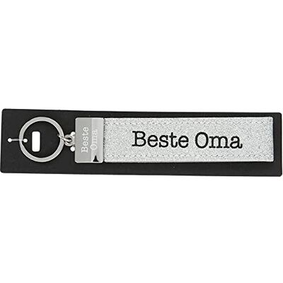 Depesche 4298-005 sleutelhanger van vilt met gegraveerde metalen afwerking en iconische opdruk "Beste Oma", zilverkleurig, 18,7 x 4,4 x 1 cm Depesche 4298-005 sleutelhanger van vilt met gegraveerde metalen afwerking en iconische opdruk "Beste Oma", zilverkleurig, 18,7 x 4,4 x 1 cm