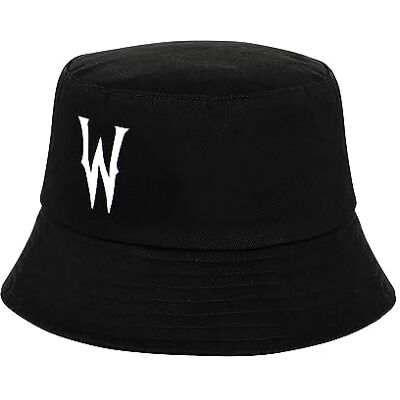 KARACTERMANIA Wednesday W-Muts voor kinderen, zwart, één maat, muts bucket W, zwart., Muts Bucket W KARACTERMANIA Wednesday W-Muts voor kinderen, zwart, één maat, muts bucket W, zwart., Muts Bucket W