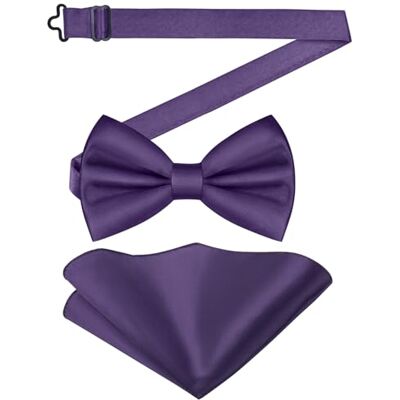 URAQT Klassieke voorgeknoopte vlinderdas in effen kleur en vierkante zakdoek voor heren, vlinderdas en satijnen zakdoek, verstelbare formele vlinderdas voor feesten, bruiloften, Donker Paars Regular size URAQT Klassieke voorgeknoopte vlinderdas in effen kleur en vierkante zakdoek voor heren, vlinderdas en satijnen zakdoek, verstelbare formele vlinderdas voor feesten, bruiloften, Donker Paars Regular size
