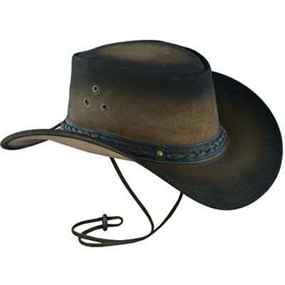 Leatherick Cowboyhoeden voor heren Westerse Australische stijl brede rand vintage gevlochten hoeden met kinkoord, zwart en bruin, XXL XXL Leatherick Cowboyhoeden voor heren Westerse Australische stijl brede rand vintage gevlochten hoeden met kinkoord, zwart en bruin, XXL XXL