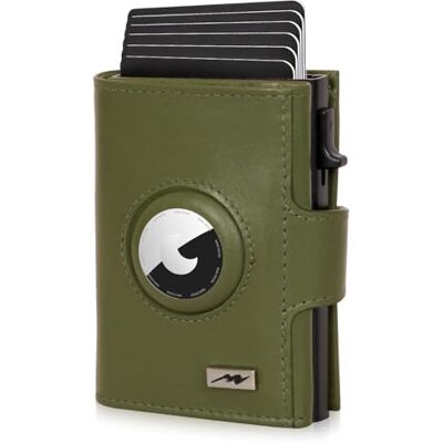 Marc Peter ® Chicago Push Air Slim Wallet AirTag-portemonnee met muntvak RFID-bescherming kleine mini-portemonnee van leer, groen, XL MÜNZFACH MET AIRTAG FACH, klassiek, Groen, klassiek Marc Peter ® Chicago Push Air Slim Wallet AirTag-portemonnee met muntvak RFID-bescherming kleine mini-portemonnee van leer, groen, XL MÜNZFACH MET AIRTAG FACH, klassiek, Groen, klassiek