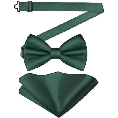 URAQT Klassieke voorgeknoopte vlinderdas in effen kleur en vierkante zakdoek voor heren, vlinderdas en satijnen zakdoek, verstelbare formele vlinderdas voor feesten, bruiloften, Groen Regular size URAQT Klassieke voorgeknoopte vlinderdas in effen kleur en vierkante zakdoek voor heren, vlinderdas en satijnen zakdoek, verstelbare formele vlinderdas voor feesten, bruiloften, Groen Regular size