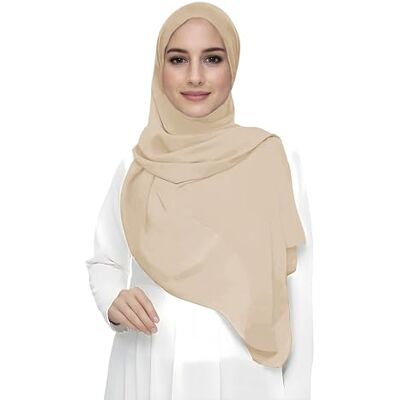 Lina & Lily Hijab-sjaal voor moslimvrouwen, van mousseline, rechthoekig, lichte en soepele stof., Beige Eén maat Lina & Lily Hijab-sjaal voor moslimvrouwen, van mousseline, rechthoekig, lichte en soepele stof., Beige Eén maat
