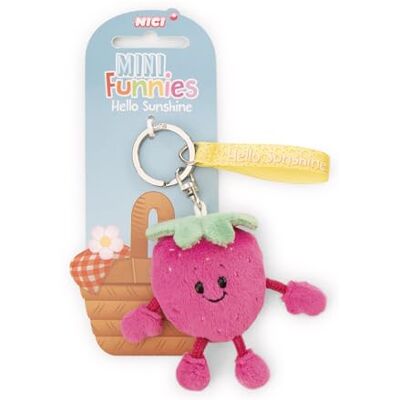 NICI 61807 sleutelhanger, aardbeimotief, met opschrift "Hello Sunshine", 7 cm, geel, trouwe metgezel voor rugzak of tas, voor groot en klein NICI 61807 sleutelhanger, aardbeimotief, met opschrift "Hello Sunshine", 7 cm, geel, trouwe metgezel voor rugzak of tas, voor groot en klein