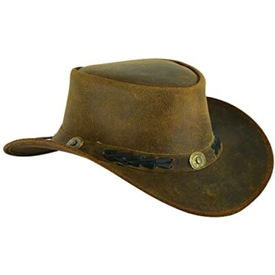 Leatherick Real Australische stijl suède cowboyhoed Western Outback Bush lederen hoed, bruin (gevlochten), XXL XXL Leatherick Real Australische stijl suède cowboyhoed Western Outback Bush lederen hoed, bruin (gevlochten), XXL XXL