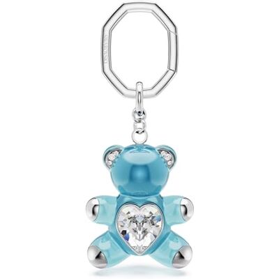 Swarovski Teddy sleutelhanger, lichtblauwe hars beer met kleurloos kristalhart, verfijnd accessoire voor sleutels of tas, gerhodineerde metalen achthoekige ring Swarovski Teddy sleutelhanger, lichtblauwe hars beer met kleurloos kristalhart, verfijnd accessoire voor sleutels of tas, gerhodineerde metalen achthoekige ring
