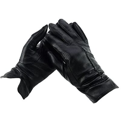 Gai Mattiolo Echt lederen handschoenen dames handschoenen met fleece binnenvoering geschenkdoos, zwart met borduurwerk, XL Gai Mattiolo Echt lederen handschoenen dames handschoenen met fleece binnenvoering geschenkdoos, zwart met borduurwerk, XL