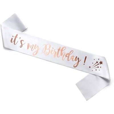 Happium Verjaardagssjaal, satijnen sjaal "Dit is mijn verjaardag" voor verjaardagsfeestdecoratie, roségouden satijn op wit, feestsjaal, verjaardagsfeestdecoratie, Happium Verjaardagssjaal, satijnen sjaal "Dit is mijn verjaardag" voor verjaardagsfeestdecoratie, roségouden satijn op wit, feestsjaal, verjaardagsfeestdecoratie,