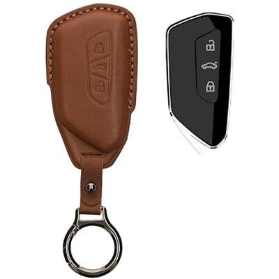 kwmobile Autosleutelaccessoire compatibel met VW Golf 8 3-knops hoes autosleutelhoes van echt leer met sleutelhanger lichtbruin kwmobile Autosleutelaccessoire compatibel met VW Golf 8 3-knops hoes autosleutelhoes van echt leer met sleutelhanger lichtbruin