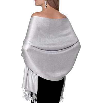 ShineGlitz Pashmina Shawls and Wraps voor Evening Dresses, Large Soft Pashmina Wedding Light Grey Silver Shawl Eén maat ShineGlitz Pashmina Shawls and Wraps voor Evening Dresses, Large Soft Pashmina Wedding Light Grey Silver Shawl Eén maat