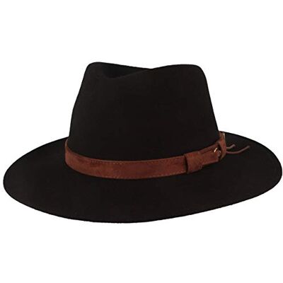 Breiter Waterafstotende outdoor wandelhoed, opvouwbaar en oprolbaar, vilt, 100% wol, leren bekleding, canvas, voor dames en heren, Zwart franjes 61 Breiter Waterafstotende outdoor wandelhoed, opvouwbaar en oprolbaar, vilt, 100% wol, leren bekleding, canvas, voor dames en heren, Zwart franjes 61