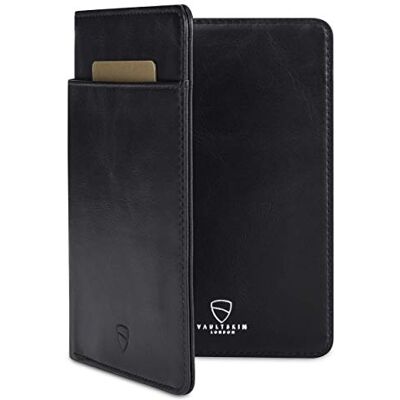 Vaultskin KENSINGTON Leren Paspoorthouder Slanke RFID Reisportemonnee voor Dames & Heren, voor Paspoort, Bankkaarten, ID & Cash, incl. Geschenkdoos (Zwart) Porte-passeport fin, compartiments cartes, organiseur de voyage, cuir, protection RFID, pour dépl Vaultskin KENSINGTON Leren Paspoorthouder Slanke RFID Reisportemonnee voor Dames & Heren, voor Paspoort, Bankkaarten, ID & Cash, incl. Geschenkdoos (Zwart) Porte-passeport fin, compartiments cartes, organiseur de voyage, cuir, protection RFID, pour dépl