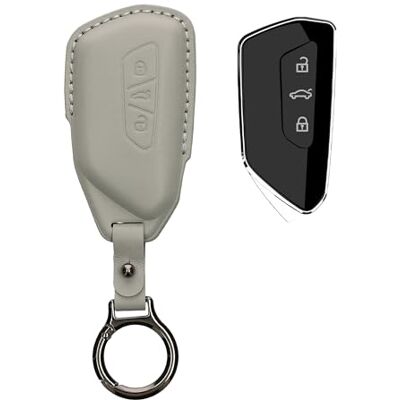 kwmobile Autosleutelaccessoire compatibel met VW Golf 8 3-knops hoes autosleutelhoes van echt leer met sleutelhanger lichtgrijs kwmobile Autosleutelaccessoire compatibel met VW Golf 8 3-knops hoes autosleutelhoes van echt leer met sleutelhanger lichtgrijs