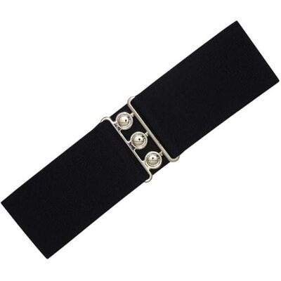 Ro Rox Brede elastische damesriem met hoge taille, retrostijl, vintage stretchriem voor jurken, jaren '50, zilveren of gouden gesp, maat 40-44, zwart, M Medium Ro Rox Brede elastische damesriem met hoge taille, retrostijl, vintage stretchriem voor jurken, jaren '50, zilveren of gouden gesp, maat 40-44, zwart, M Medium