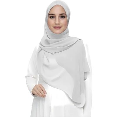 Lina & Lily Hijab-sjaal voor moslimvrouwen, van mousseline, rechthoekig, lichte en soepele stof., zilver. Eén maat Lina & Lily Hijab-sjaal voor moslimvrouwen, van mousseline, rechthoekig, lichte en soepele stof., zilver. Eén maat