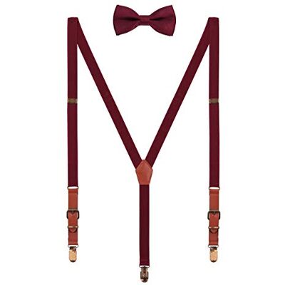 WANYING 2 cm bretels en vlinderdas voor heren, kunstleer, 3 clips, retro messing bandjes, verstelbare elastische bandjes, voor een lengte van 140-190 cm, Bordeaux Rood 2.0×115cm (pour de grandeur 140-190cm) WANYING 2 cm bretels en vlinderdas voor heren, kunstleer, 3 clips, retro messing bandjes, verstelbare elastische bandjes, voor een lengte van 140-190 cm, Bordeaux Rood 2.0×115cm (pour de grandeur 140-190cm)
