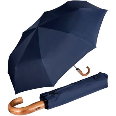 iX-brella IX de Brella Monsieur XXL display 121 cm met echt houten handvat en automatische sluiting, Blauwe badge iX-brella IX de Brella Monsieur XXL display 121 cm met echt houten handvat en automatische sluiting, Blauwe badge