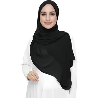 Lina & Lily Hijab-sjaal voor moslimvrouwen, van mousseline, rechthoekig, lichte en soepele stof., zwart. One Size Lina & Lily Hijab-sjaal voor moslimvrouwen, van mousseline, rechthoekig, lichte en soepele stof., zwart. One Size