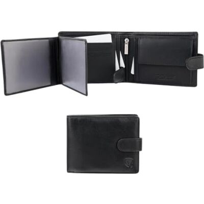 KORUMA Portemonnee voor heren, zwart, leer, RFID-gecertificeerd, NFC-bescherming, portemonnee voor heren, 8 vakken voor creditcards en 2 Franse identiteitskaarten + muntvak SM-905PBL KORUMA Portemonnee voor heren, zwart, leer, RFID-gecertificeerd, NFC-bescherming, portemonnee voor heren, 8 vakken voor creditcards en 2 Franse identiteitskaarten + muntvak SM-905PBL