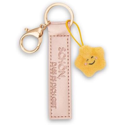 NICI Leuke sleutelhanger "Schön es Dich Gibt" van kunstleer 10 cm met roze ster hanger en trouwe metgezel voor rugzak of tas, sleutelhanger voor groot en klein 62026 NICI Leuke sleutelhanger "Schön es Dich Gibt" van kunstleer 10 cm met roze ster hanger en trouwe metgezel voor rugzak of tas, sleutelhanger voor groot en klein 62026