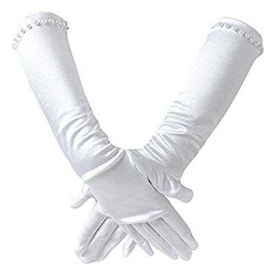 Ever Fairy meisjes klassieke witte jurk bruiloft kralen handschoenen, Wit. L (8-12ans) Ever Fairy meisjes klassieke witte jurk bruiloft kralen handschoenen, Wit. L (8-12ans)