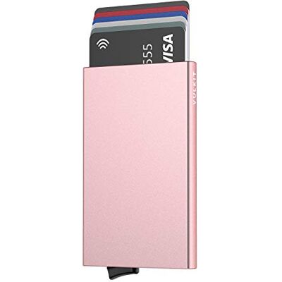 VULKIT Krediet Kaart Houder RFID Blokkering, Slanke Metalen Kaarthouder Pop-up Voorvak Kaart Portemonnee voor 5 Kaarten, Roze VULKIT Krediet Kaart Houder RFID Blokkering, Slanke Metalen Kaarthouder Pop-up Voorvak Kaart Portemonnee voor 5 Kaarten, Roze