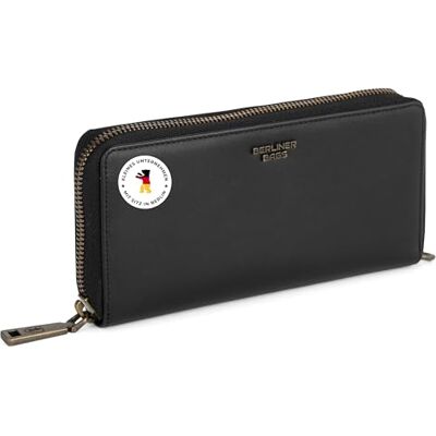 Berliner Bags Lyon Premium lederen portemonnee met RFID-bescherming, portemonnee voor dames, zwart/antiek goud, Minimalistisch Berliner Bags Lyon Premium lederen portemonnee met RFID-bescherming, portemonnee voor dames, zwart/antiek goud, Minimalistisch