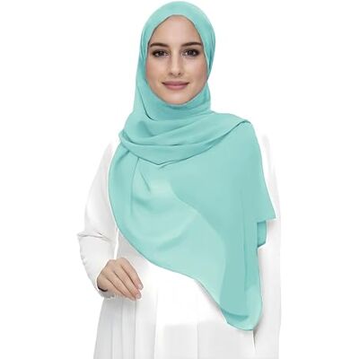 Lina & Lily Hijab-sjaal voor moslimvrouwen, van mousseline, rechthoekig, lichte en soepele stof., Turkoois Eén maat Lina & Lily Hijab-sjaal voor moslimvrouwen, van mousseline, rechthoekig, lichte en soepele stof., Turkoois Eén maat