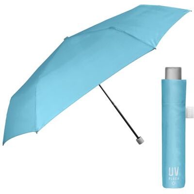 PERLETTI Compacte paraplu voor dames, uv-bescherming, mini-opvouwbare paraplu voor op reis, met zonwering en binnencoating, kleine regen en zon, diameter 91 cm, Pastel Blauw, Anti-uv paraplu PERLETTI Compacte paraplu voor dames, uv-bescherming, mini-opvouwbare paraplu voor op reis, met zonwering en binnencoating, kleine regen en zon, diameter 91 cm, Pastel Blauw, Anti-uv paraplu