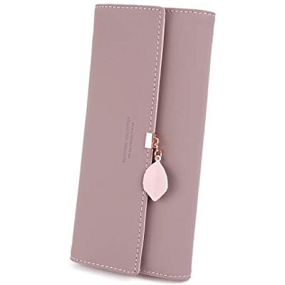 RRANCharltu Damesportemonnee, lang, kaartvakken, ritssluiting, met blad, hanger van PU-leer, 10 kaartvakken, voor Kerstmis, Valentijnsdag, Mauve Pale, L RRANCharltu Damesportemonnee, lang, kaartvakken, ritssluiting, met blad, hanger van PU-leer, 10 kaartvakken, voor Kerstmis, Valentijnsdag, Mauve Pale, L