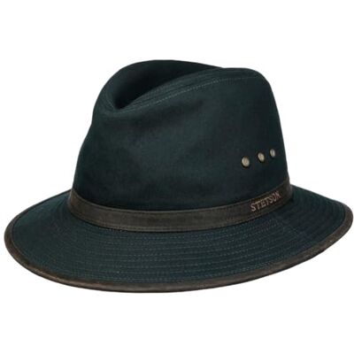 Stetson Ava Hoed, katoen, outdoor, heren, avonturier, met leren band, biezen, zomer, lente en zomer, Donkerblauw 60-61 Stetson Ava Hoed, katoen, outdoor, heren, avonturier, met leren band, biezen, zomer, lente en zomer, Donkerblauw 60-61
