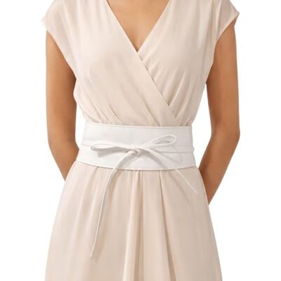 FASHIONGEN Damesriem Obi van echt rundleer, volnerven, riem voor jurk, Cassiane, Wit. L-XL FASHIONGEN Damesriem Obi van echt rundleer, volnerven, riem voor jurk, Cassiane, Wit. L-XL