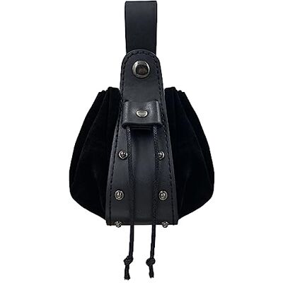HiiFeuer Middeleeuwse vintage PU lederen tas met trekkoord, handtas, portemonnee, klinknageltas, riem, kubustas voor rollenspel, Zwart B HiiFeuer Middeleeuwse vintage PU lederen tas met trekkoord, handtas, portemonnee, klinknageltas, riem, kubustas voor rollenspel, Zwart B