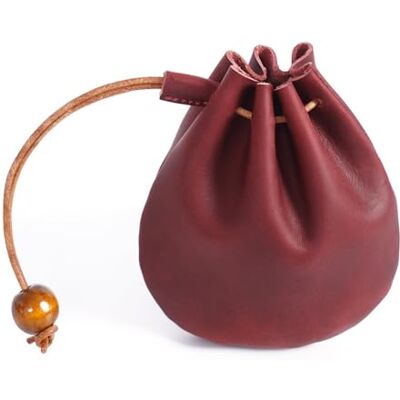 MiOYOOW Tas met trekkoord, middeleeuwse mini-portemonnee van rundleer met trekkoord voor mannen, vrouwen, volwassenen, studenten, Bordeaux, klassiek MiOYOOW Tas met trekkoord, middeleeuwse mini-portemonnee van rundleer met trekkoord voor mannen, vrouwen, volwassenen, studenten, Bordeaux, klassiek