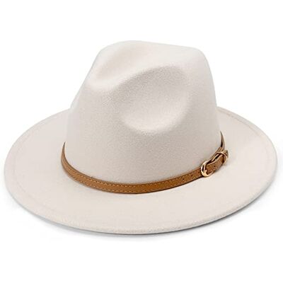 DRESHOW Fedora-hoed met brede rand voor dames, met riemgesp, retro, panama floppy hoed Taille unique DRESHOW Fedora-hoed met brede rand voor dames, met riemgesp, retro, panama floppy hoed Taille unique