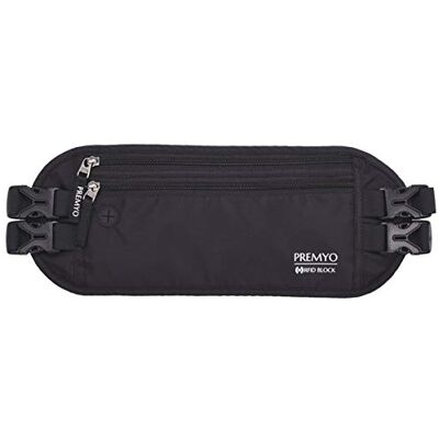 PREMYO XL reisportemonnee riem, anti-diefstal heuptas voor dames en heren, verborgen RFID-bescherming voor paspoort, sleutels, waterdicht, 2 riemen, zwart, één maat, portemonnee riem, zwart., PREMYO XL reisportemonnee riem, anti-diefstal heuptas voor dames en heren, verborgen RFID-bescherming voor paspoort, sleutels, waterdicht, 2 riemen, zwart, één maat, portemonnee riem, zwart.,