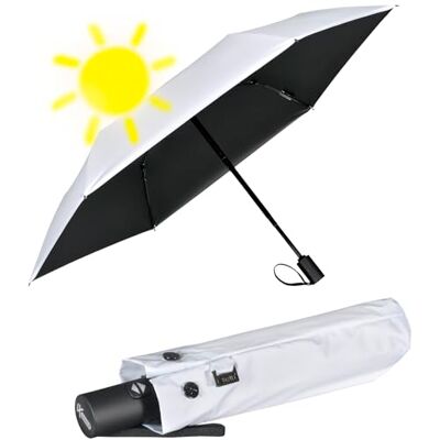 iX-brella Mini-paraplu met automatisch openen en sluiten met uv-bescherming en warmte, wit/zwart, uv-bescherming en hittebescherming, Automatische zakparaplu iX-brella Mini-paraplu met automatisch openen en sluiten met uv-bescherming en warmte, wit/zwart, uv-bescherming en hittebescherming, Automatische zakparaplu
