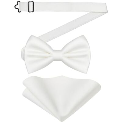URAQT Klassieke voorgeknoopte vlinderdas in effen kleur en vierkante zakdoek voor heren, vlinderdas en satijnen zakdoek, verstelbare formele vlinderdas voor feesten, bruiloften, wit, regular Regular size URAQT Klassieke voorgeknoopte vlinderdas in effen kleur en vierkante zakdoek voor heren, vlinderdas en satijnen zakdoek, verstelbare formele vlinderdas voor feesten, bruiloften, wit, regular Regular size
