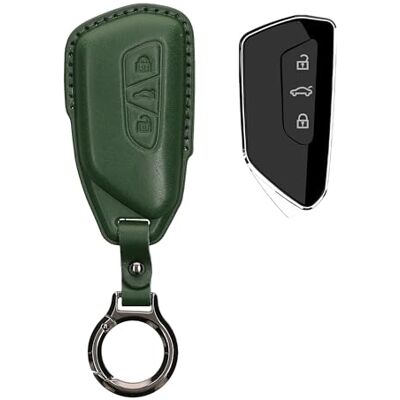 kwmobile Autosleutelaccessoire compatibel met VW Golf 8 3-knops hoes echt lederen autosleutelhoes met sleutelhanger donkergroen kwmobile Autosleutelaccessoire compatibel met VW Golf 8 3-knops hoes echt lederen autosleutelhoes met sleutelhanger donkergroen