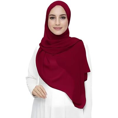 Lina & Lily Hijab-sjaal voor moslimvrouwen, van mousseline, rechthoekig, lichte en soepele stof., Bordeaux Eén maat Lina & Lily Hijab-sjaal voor moslimvrouwen, van mousseline, rechthoekig, lichte en soepele stof., Bordeaux Eén maat